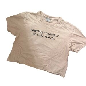 Graphic Tee "Immerse Yourself in Time Travel" - Pale Pink Cropped cotton Shirt